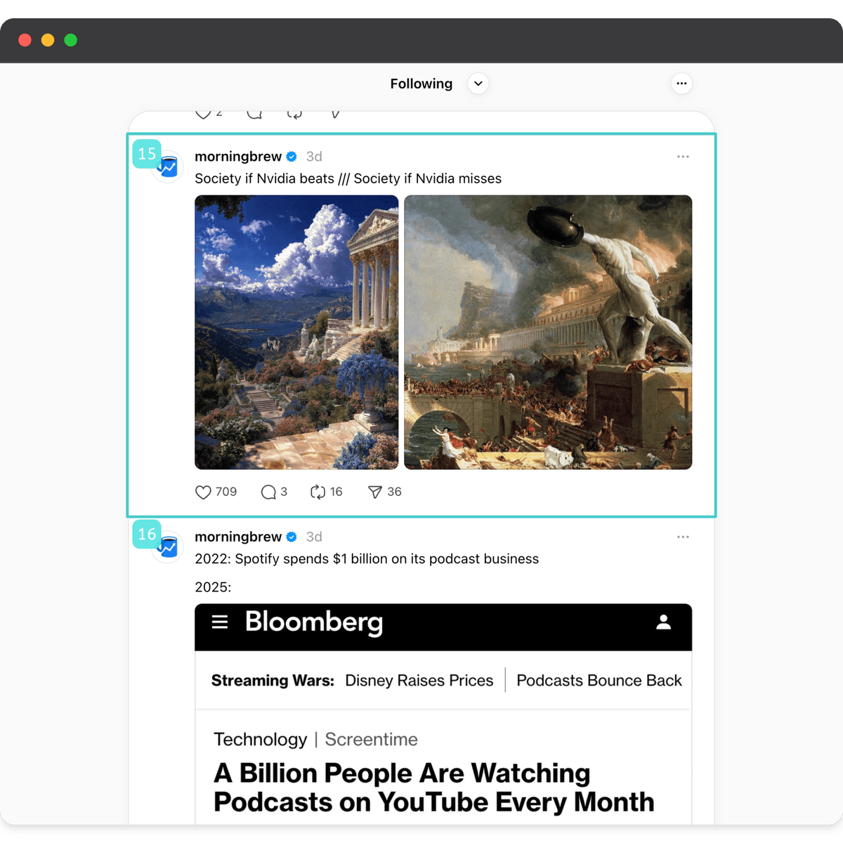 Post number feature screenshot